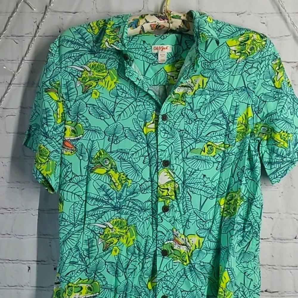 Cat & Jack Tropical Vibrant Dinosaur Dino Button Down Shirt Youth Size XL 16 - Picture 5 of 17